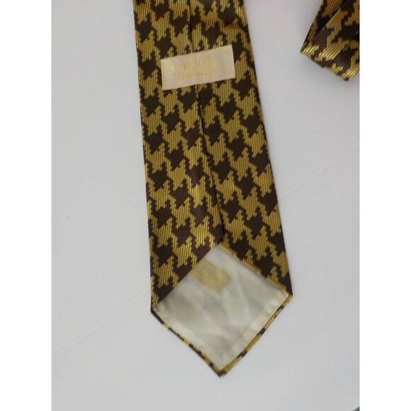 La Bella Collection Classic Brown Gold Neck Tie Houndstooth Pattern Vintage - Picture 7 of 9
